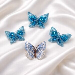 Vtg Flying Butterfly Beaded Sequined & Embroidered Sew-On Applique Craft Patches